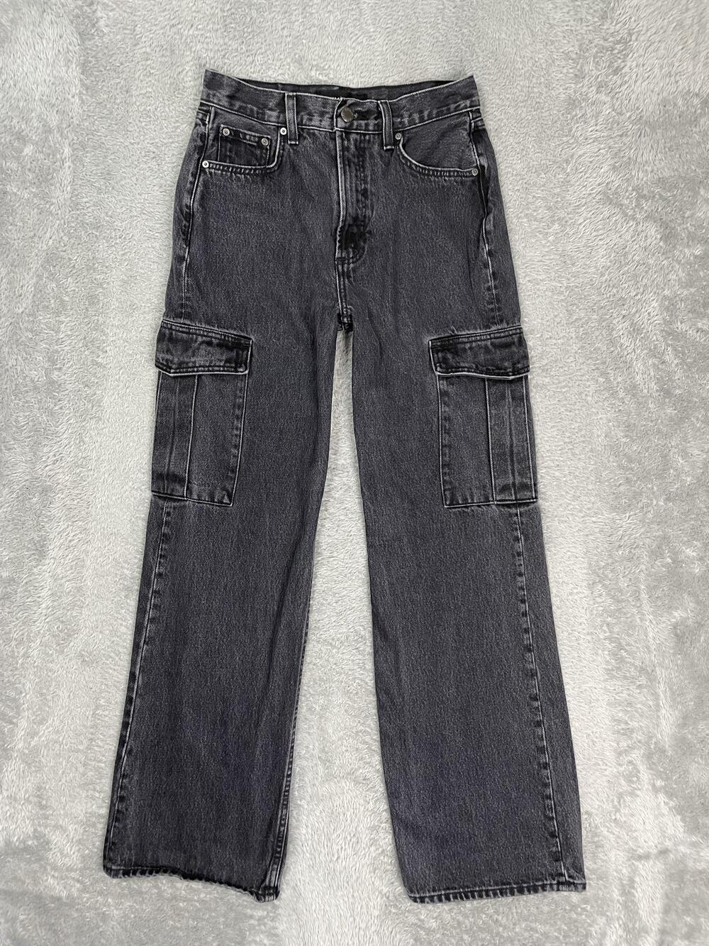 Denim Forum The Farrah Hi Rise Cargo Jeans Womens 26 Charcoal Wash High Rise